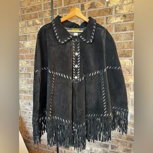 🔥 Bob Mackie Wearable Art 3X Suede Fringe Poncho – Boho Western Style 🔥